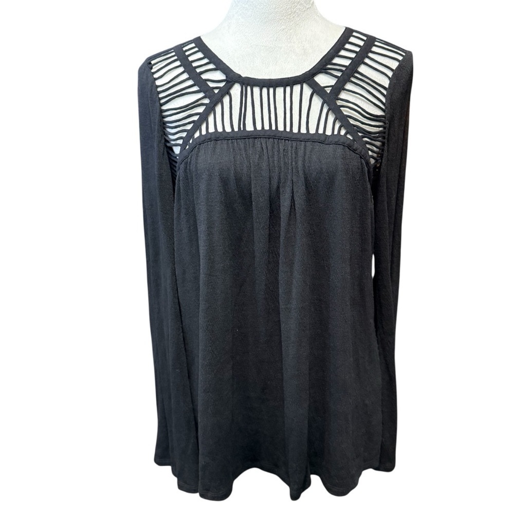 Pixley Cut-Out Detail Long Bell Sleeve Black Tunic Top (M) EUC